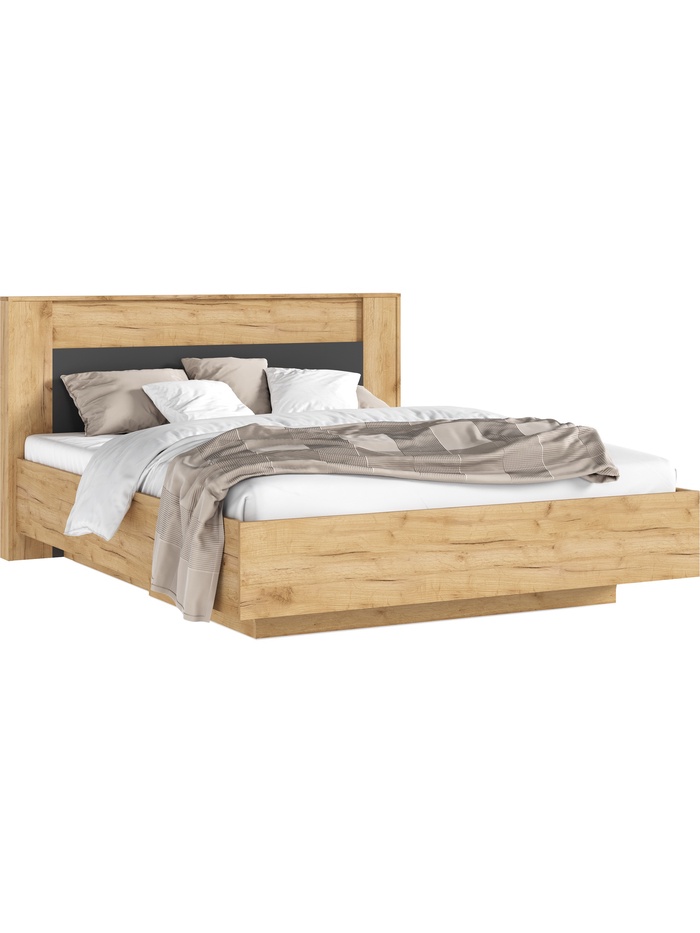 Кровать парящая двуспальная с ортопедическим основанием, 1600×2000 мм, цвет дуб крафт/графит